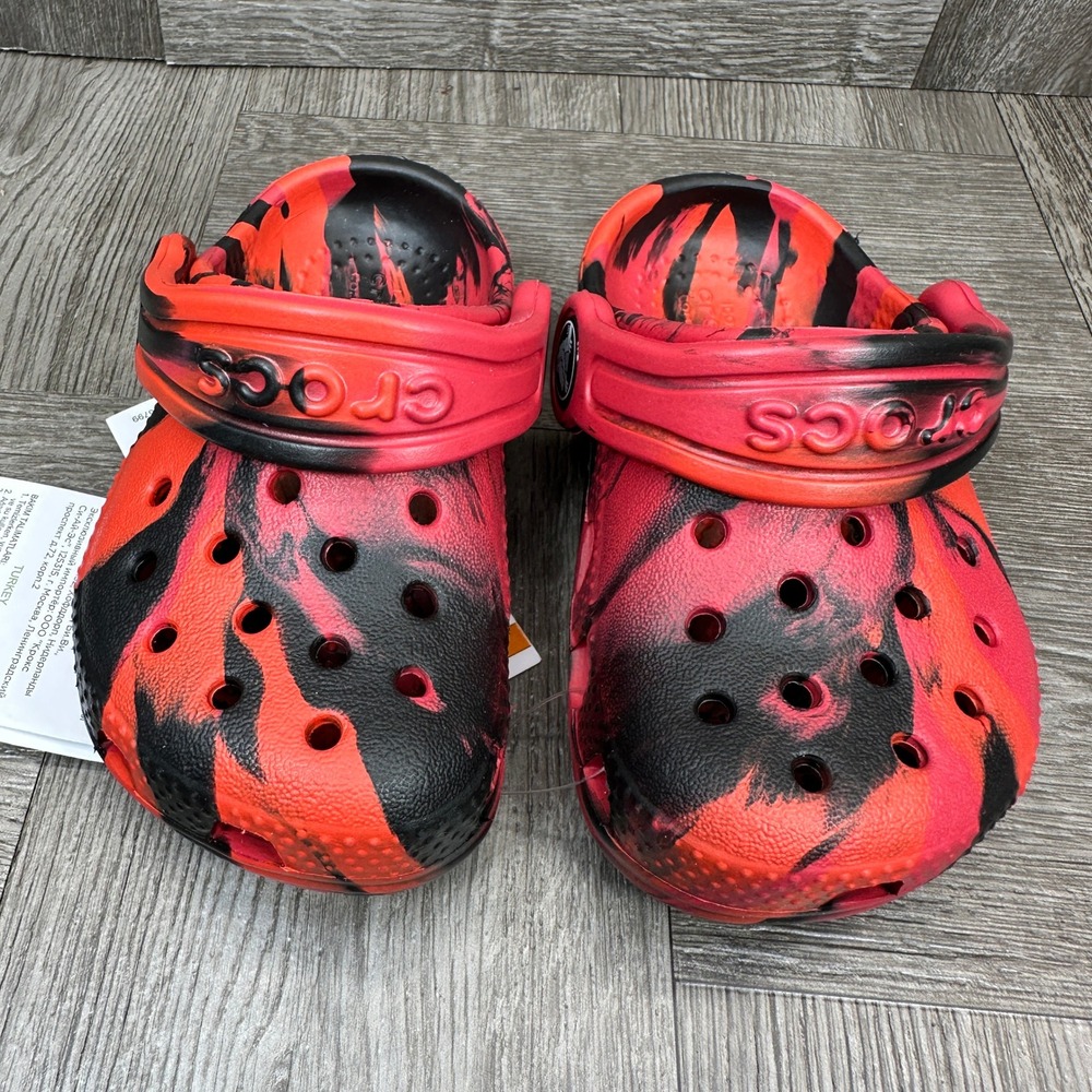 Crocs‎ Classic Marbled Clog Kids Size C5 Red Black Swirl Slip On NEW - Picture 4 of 8